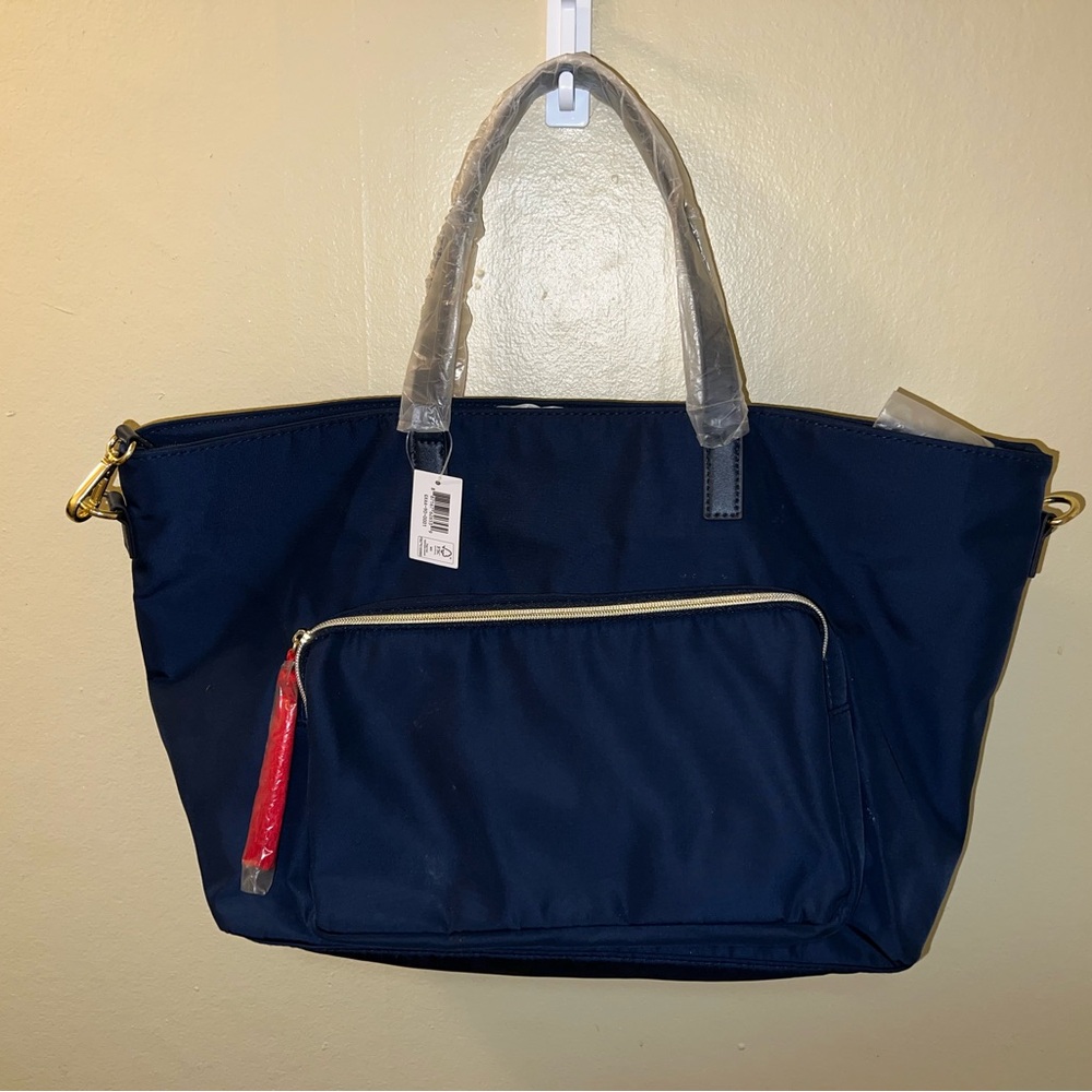 Estee Lauder Navy Blue Shoulder Bag with Red Accent